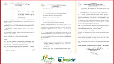 Prefeito Dr. Jomário assina novo decreto que dispõe de medidas de enfrentamento ao novocoronavírus em Campinas do Piauí